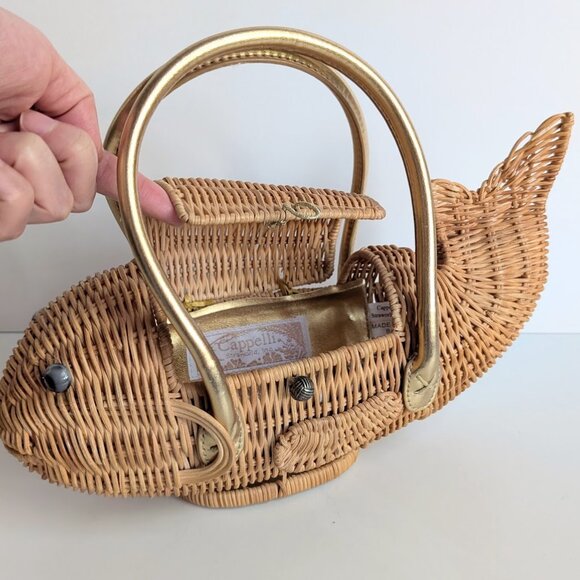 Vintage Cappelli Fish Shaped Wicker Purse - Picture 3 of 13
